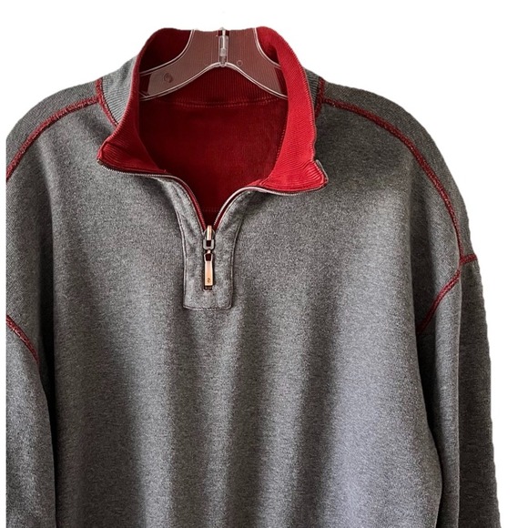 Izod Other - IZOD Mens Sweater Sz L Red Gray Reversible 1/4 Zip Mock Neck Pullover Sweatshirt